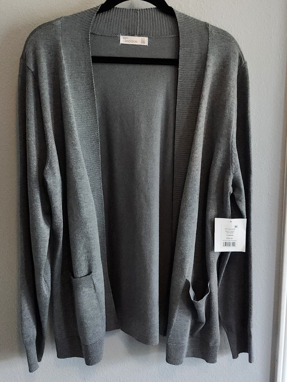 89th & Madison Charcoal Open-Front Women's Cardigan